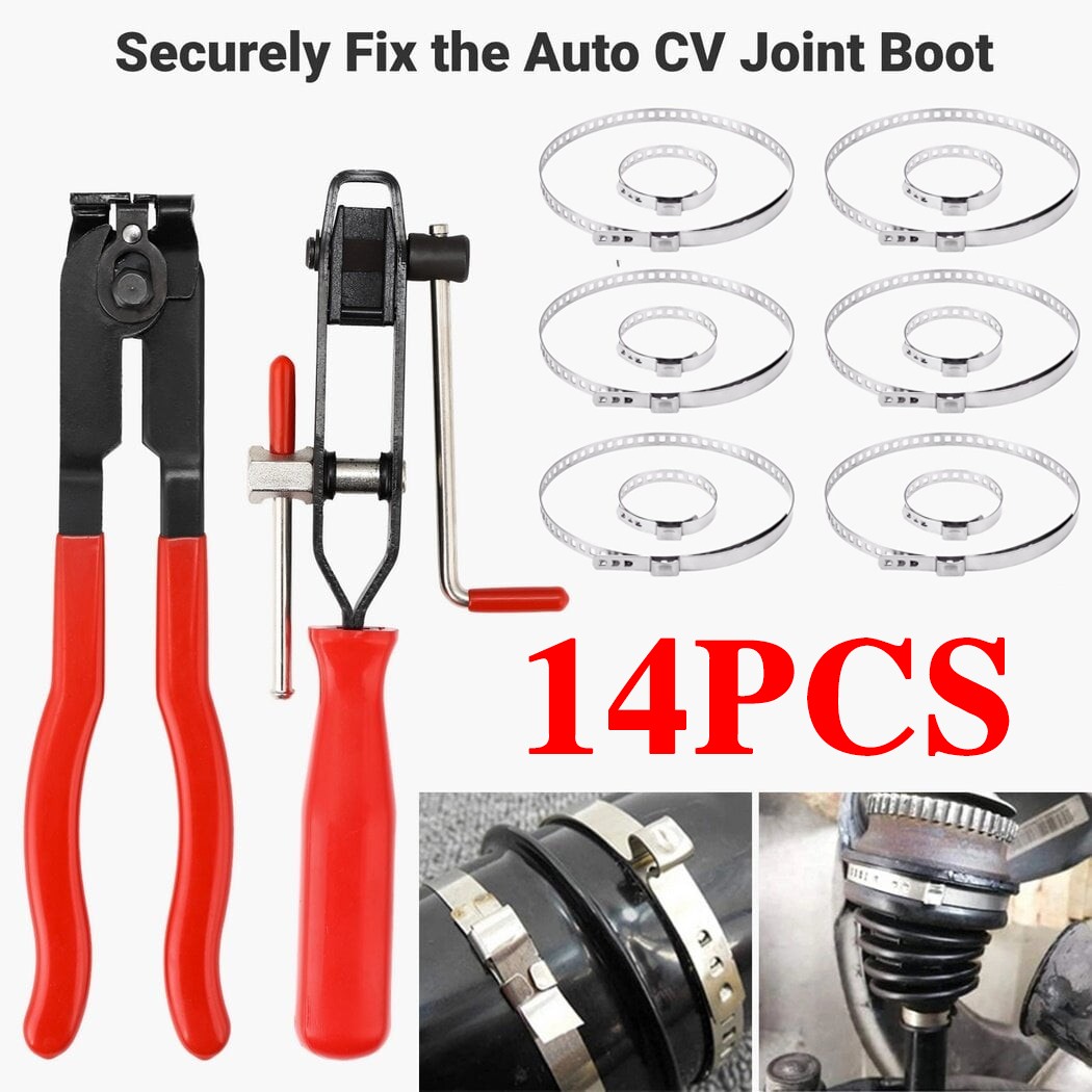 14PCS CV Joint Boot Clamp Pliers with CV Boot Clamps Kit Ear Type Banding Tool
