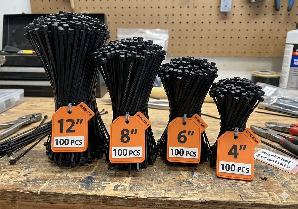 Zip Ties Assorted Sizes 400 Pack Black Cable Ties UV Resistant Wire Ties