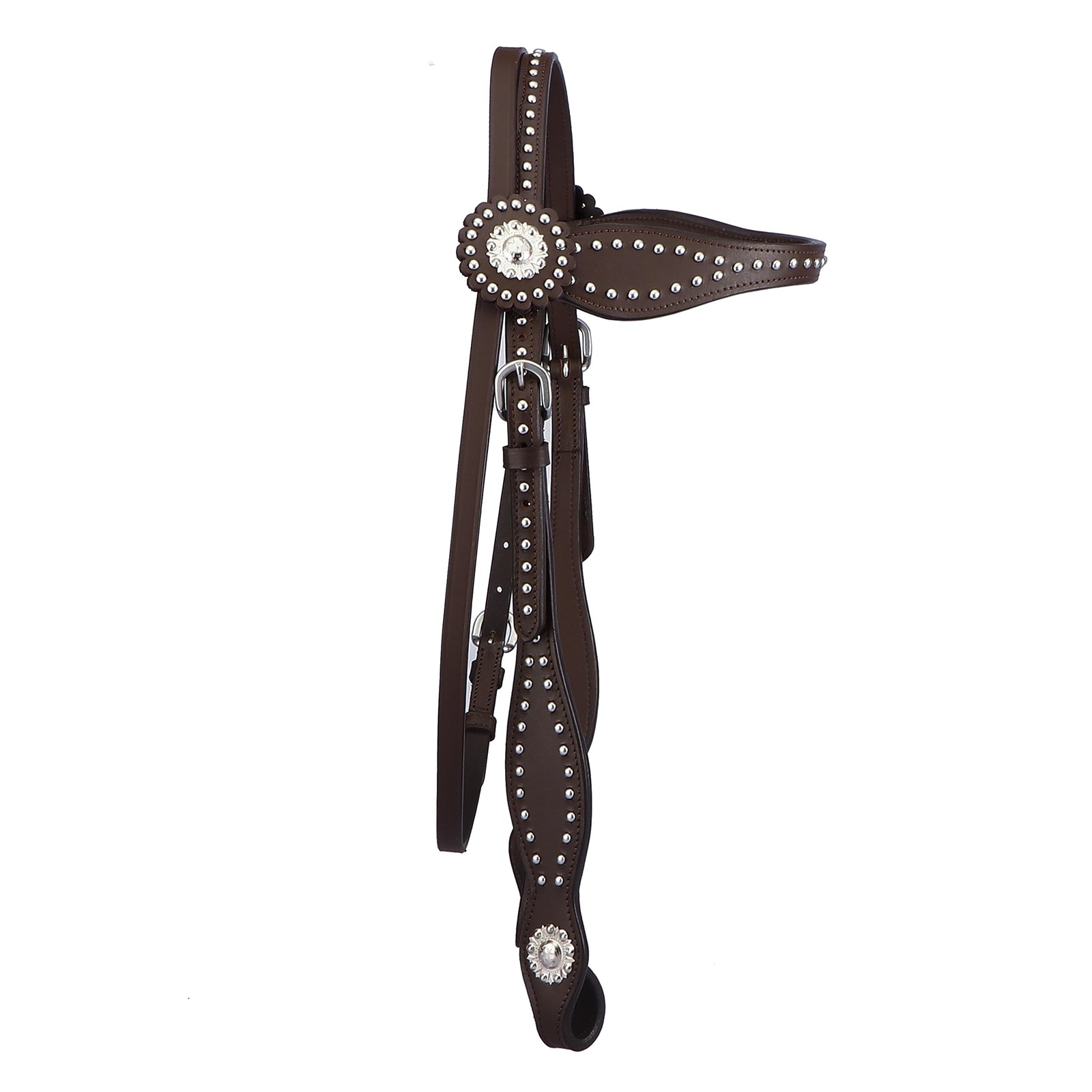 SIE Leather Unisex Western Horse Headstall Spotted Design (Draft, Brown)