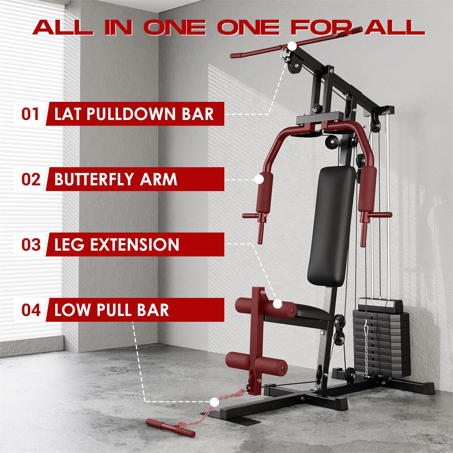☑️Home Gym Machine System with 100LBS Weight Stack Multifunctional Weight Machin