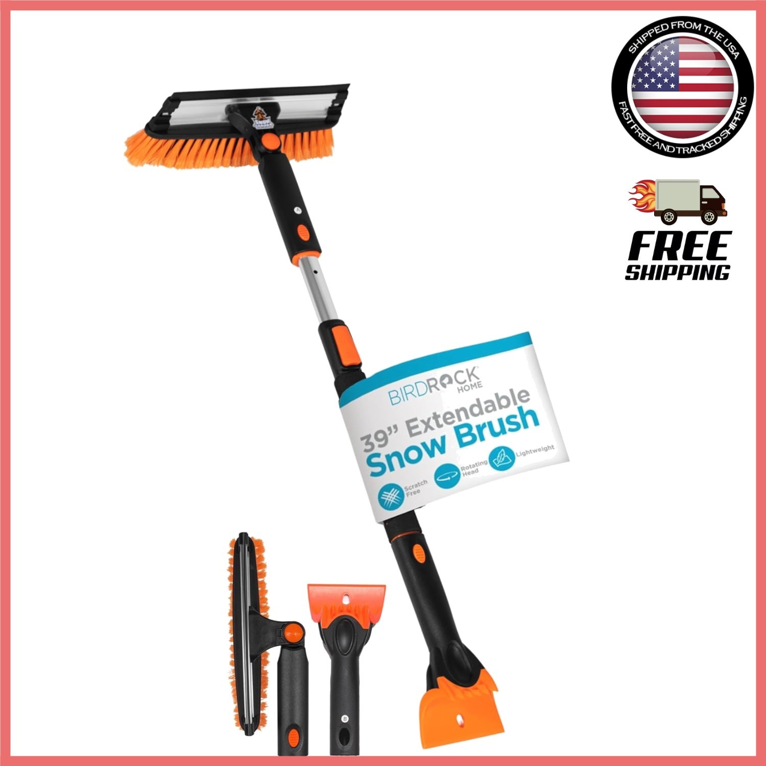 Efficient 39" Extendable Snow Brush with Wide Squeegee - Ideal for SUVs & Trucks