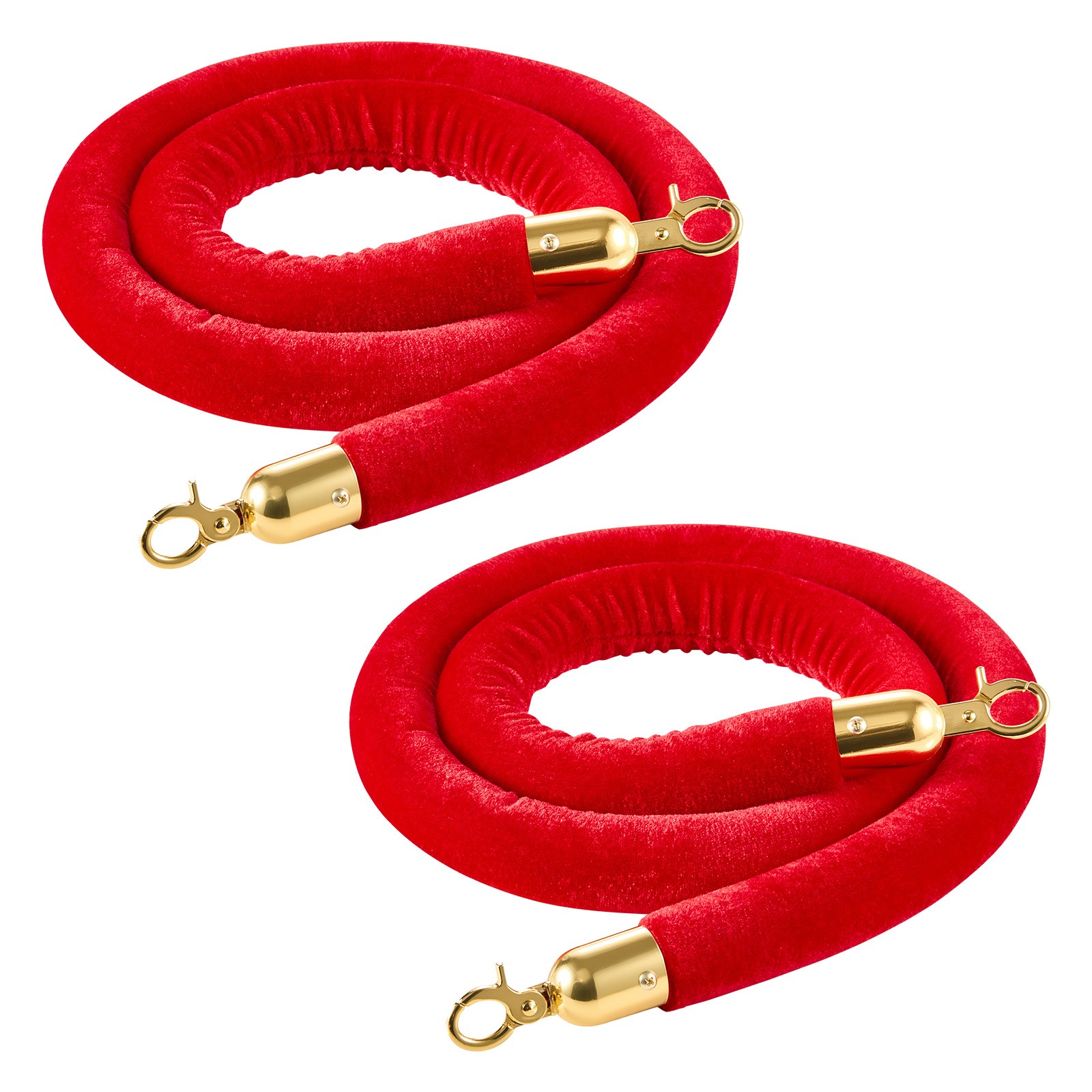 VEVOR 2 Pcs Red Velvet Stanchion Ropes 5 ft Stanchion Post Ropes with Gold Hooks