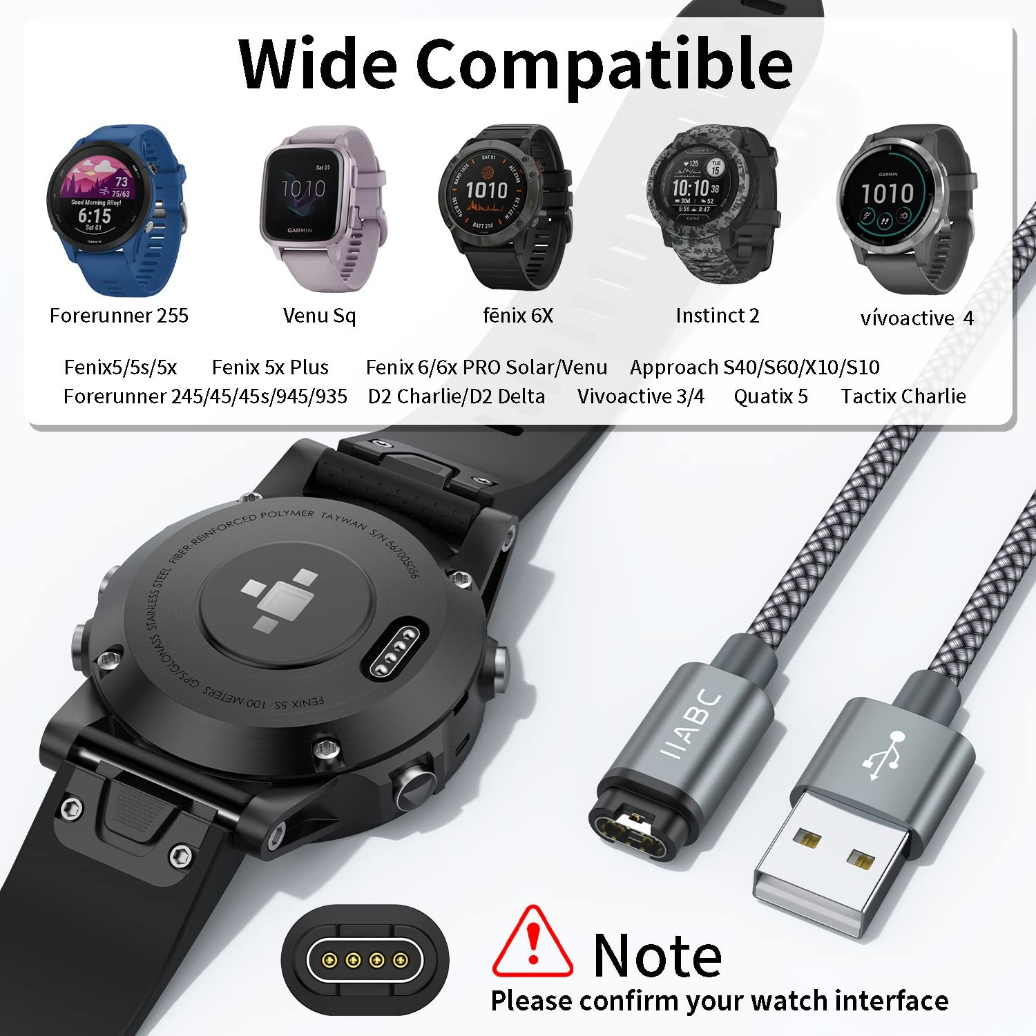Charger Cable Compatible with Garmin Watch, 2Pack 3.3FT USB Charger Cable Dat...