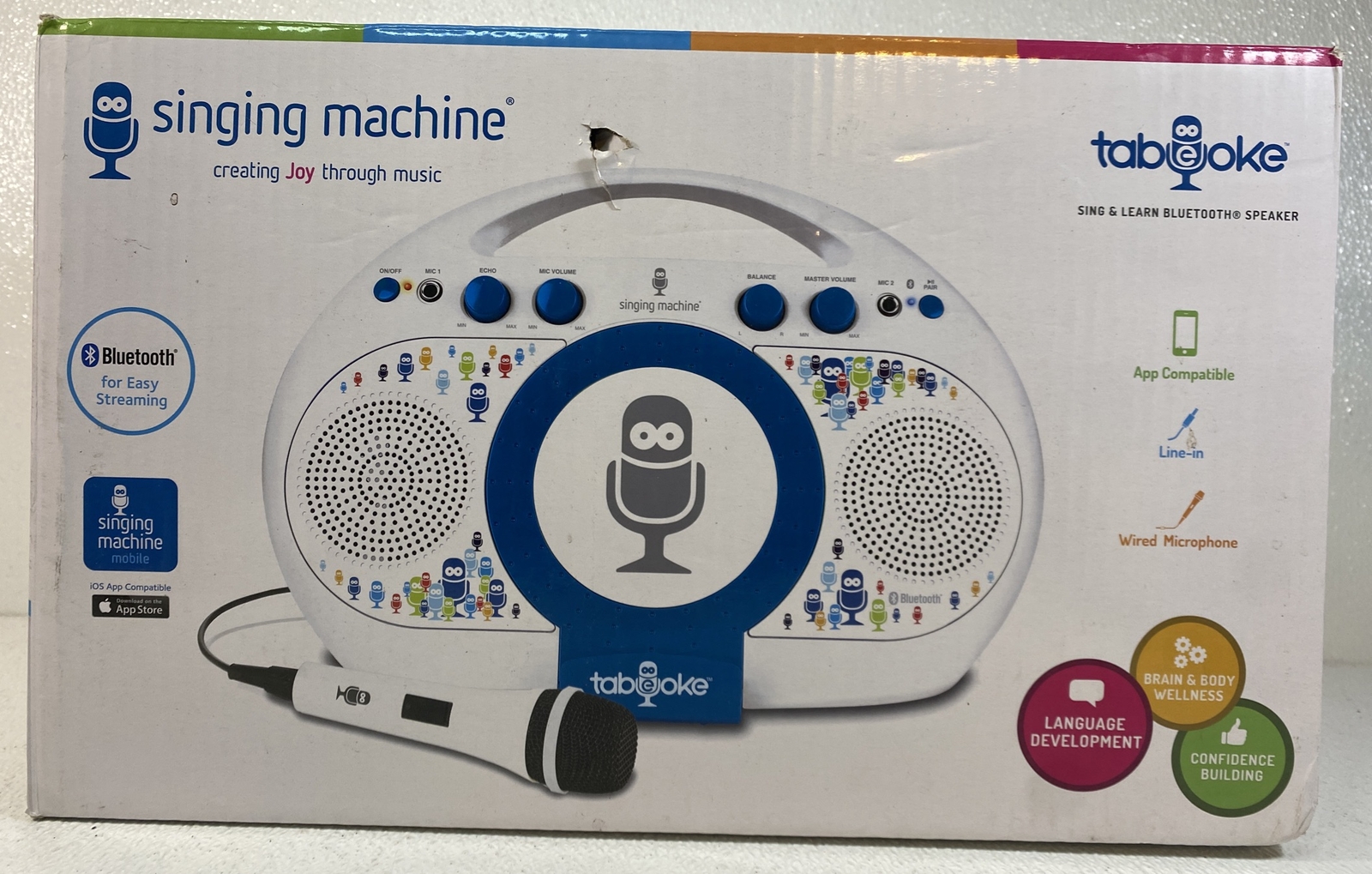 THE SINGING MACHINE TABEOKE PORTABLE BLUETOOTH KARAOKE SYSTEM, WHITE  New