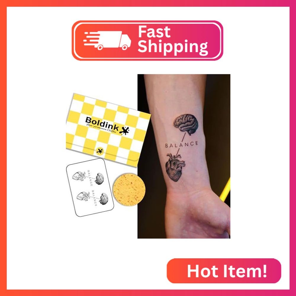 Realistic Fake Tattoo for Hand Arm Brain Heart Temporary Tattoos for Adults