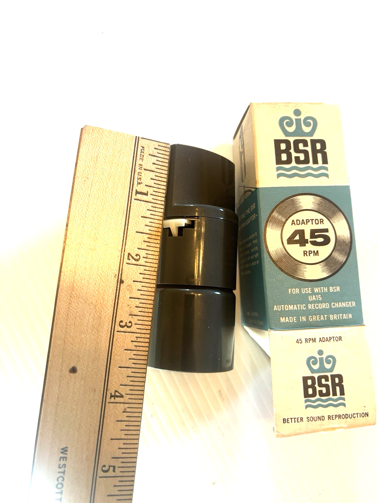 GRAY BSR 45 RECORD ADAPTER SPINDLE ADAPTOR NOS BLUE BOX GREAT BRITAIN
