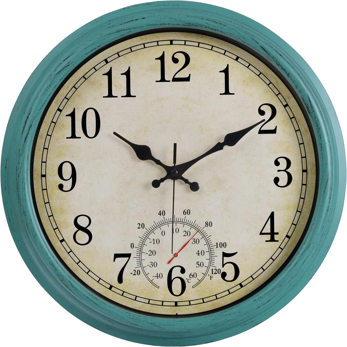 16 Inch Large Outdoor Clock, Waterproof Wall Clock with Thermometer, Battery Ope