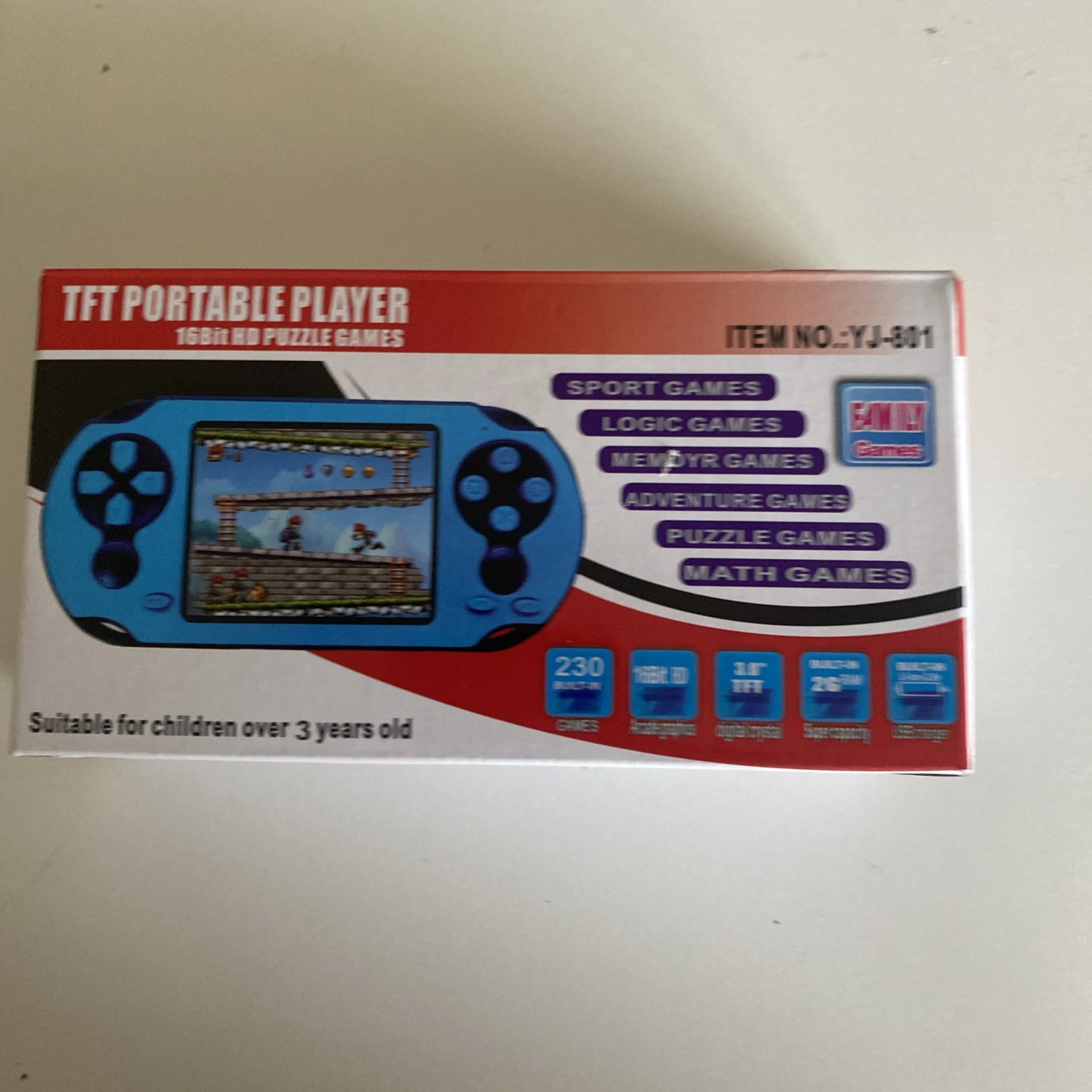 TFT Portable Player  16 Bit HD Puzzle Games Built In 230 Games