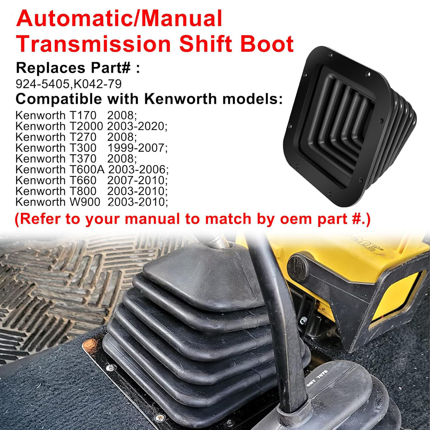 924-5405 Automatic/Manual Transmission Shift Boot Fit for Kenworth Models, Black