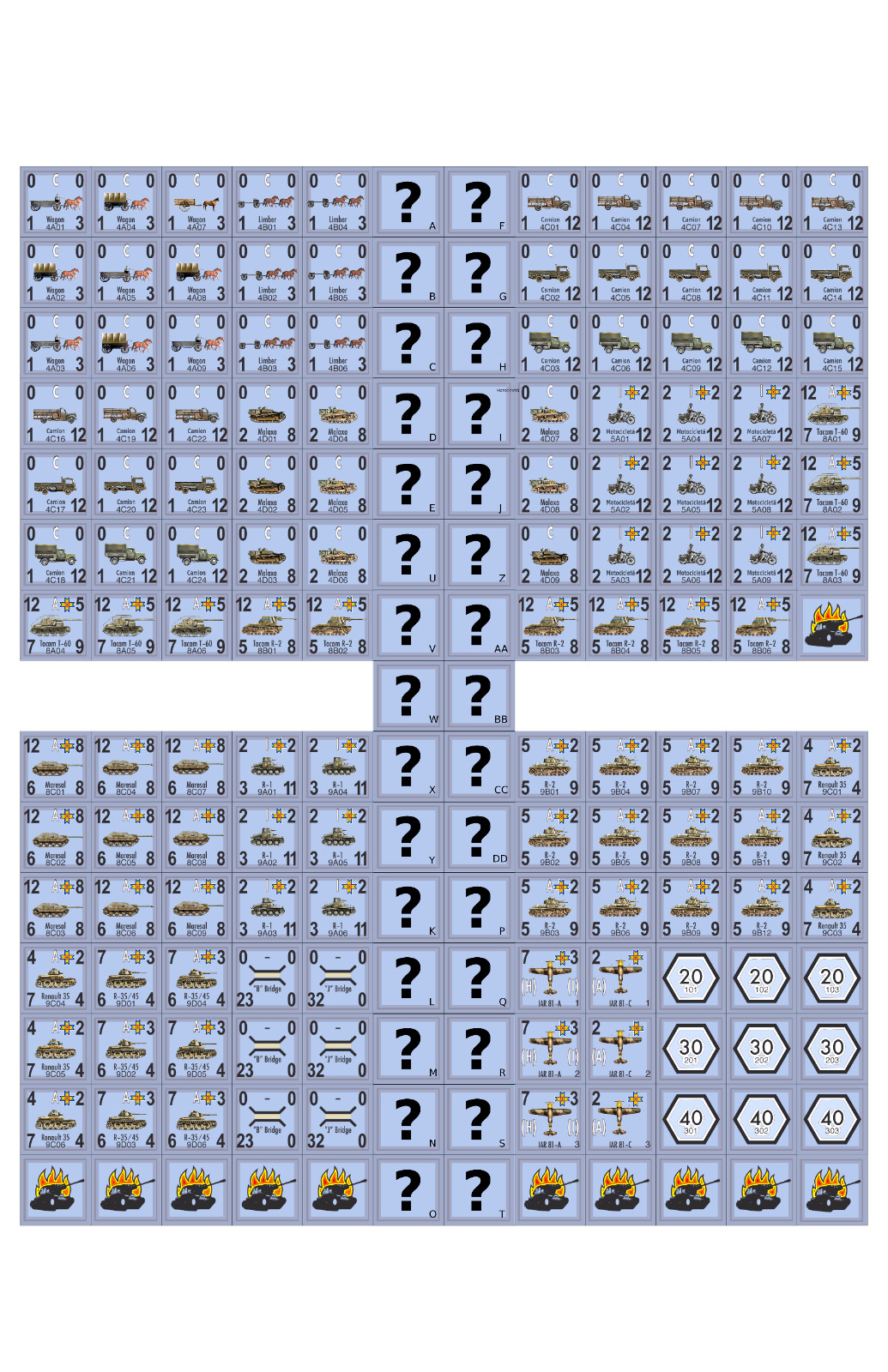 Romanian Army Colored Counters PanzerBlitz Panzer Leader