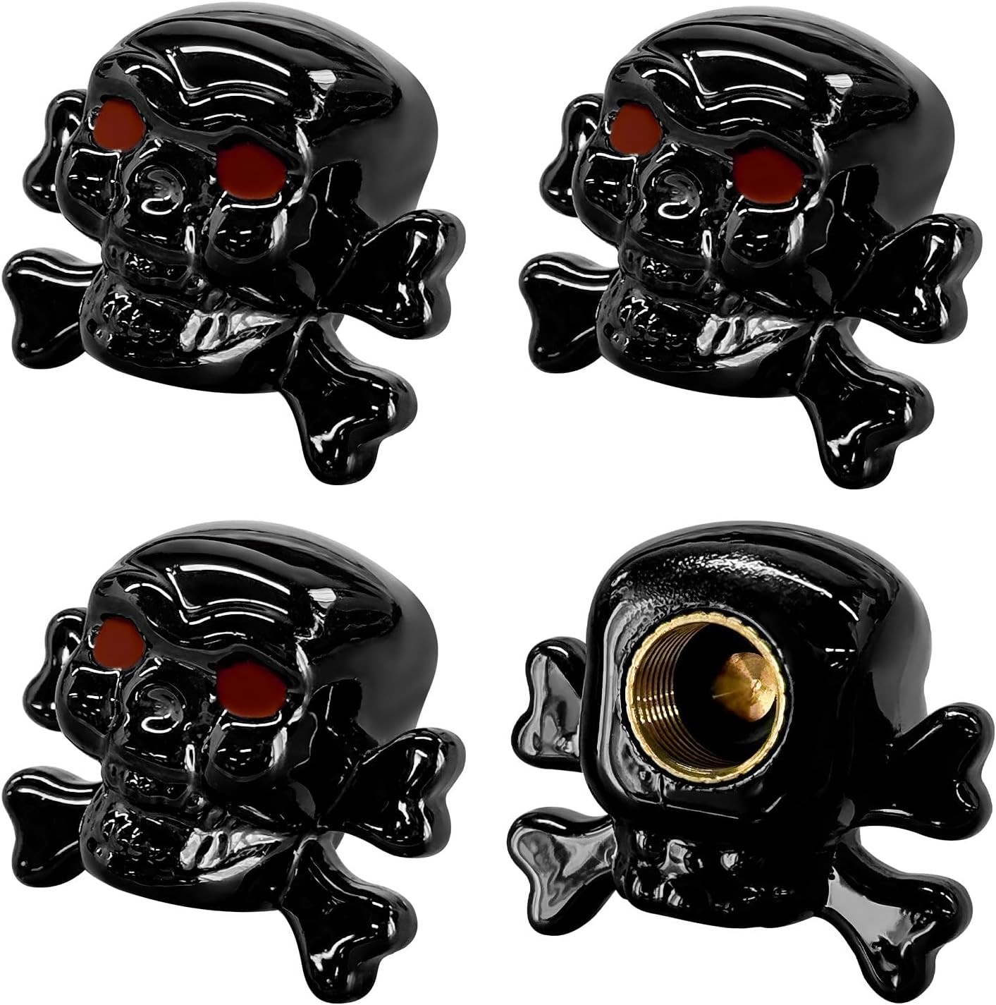 4 PCS Skull Style Tire Valve Stem Caps, Dustproof Wheel Valve Covers with Rubber