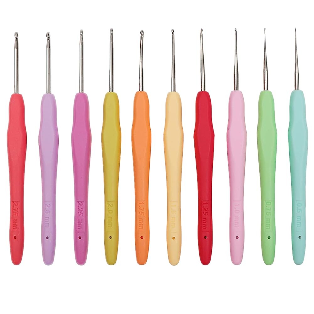 Yarniss 10 Size Small Crochet Hooks, Ergonomic Crochet Hooks for Thread 0.5mm...