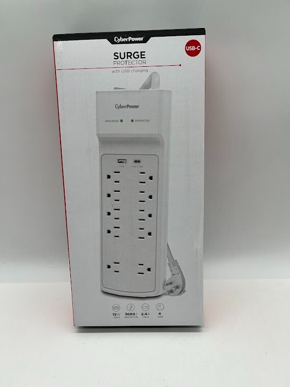 CyberPower P1004UC - 3600 J White Surge Protector, 1 USB-A and 1 USB-C Port