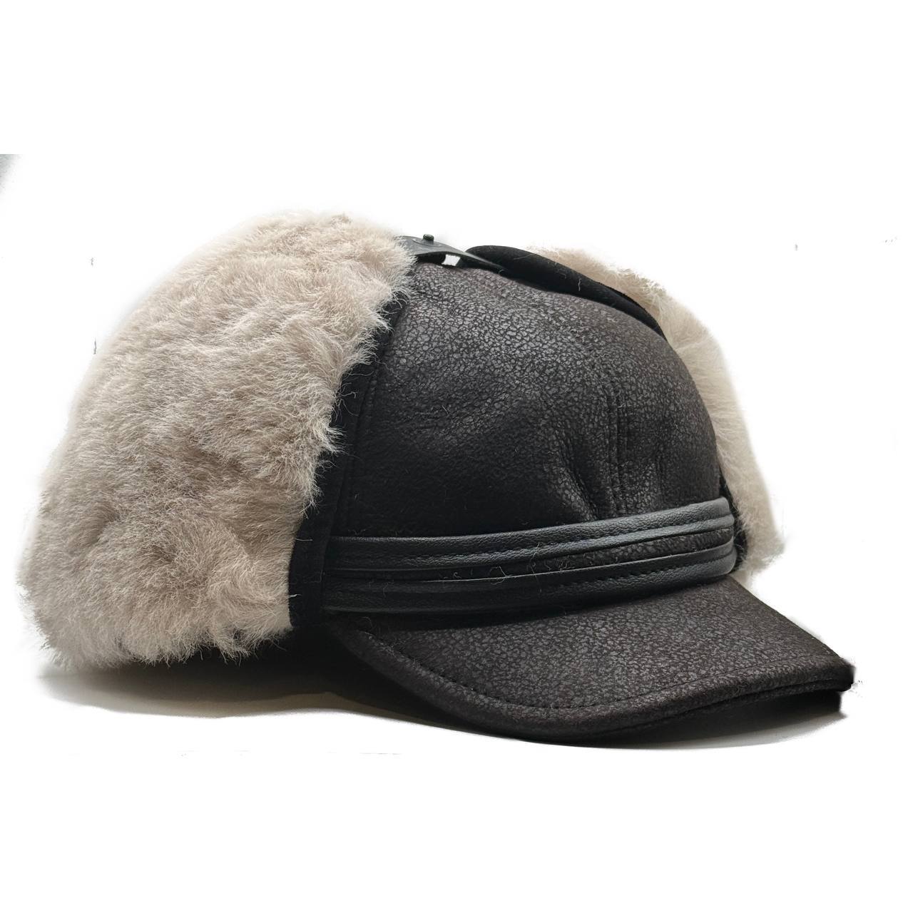 Men's FUR WINTER HAT Sheepskin Shearling LEATHER TRAPPER USHANKA Hat M-XXXL