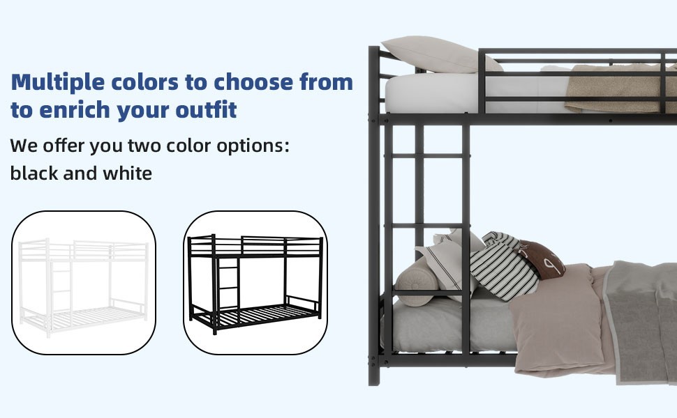 Metal Twin over Twin Bunk Bed Heavy-duty Sturdy Metal w/ Safety Guardrail Black