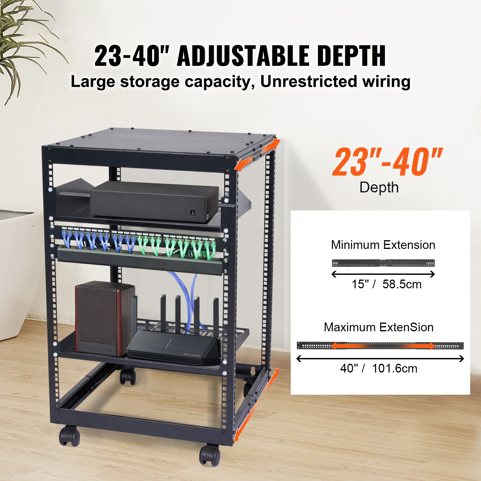 Uimoso 15U 4-Post Adjustable Open Frame Server Rack for Network Equipment