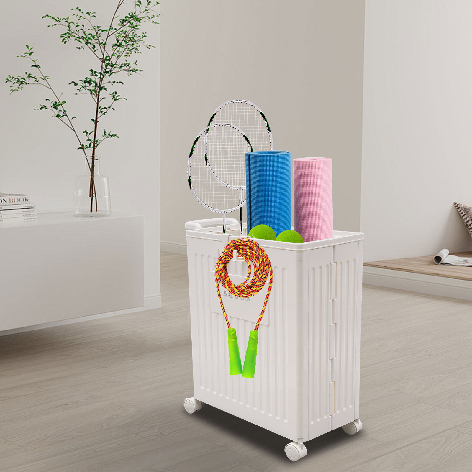 PP Removable Storage Cabinet with Wheels Foldable Storage Box White 39*25*52.5cm