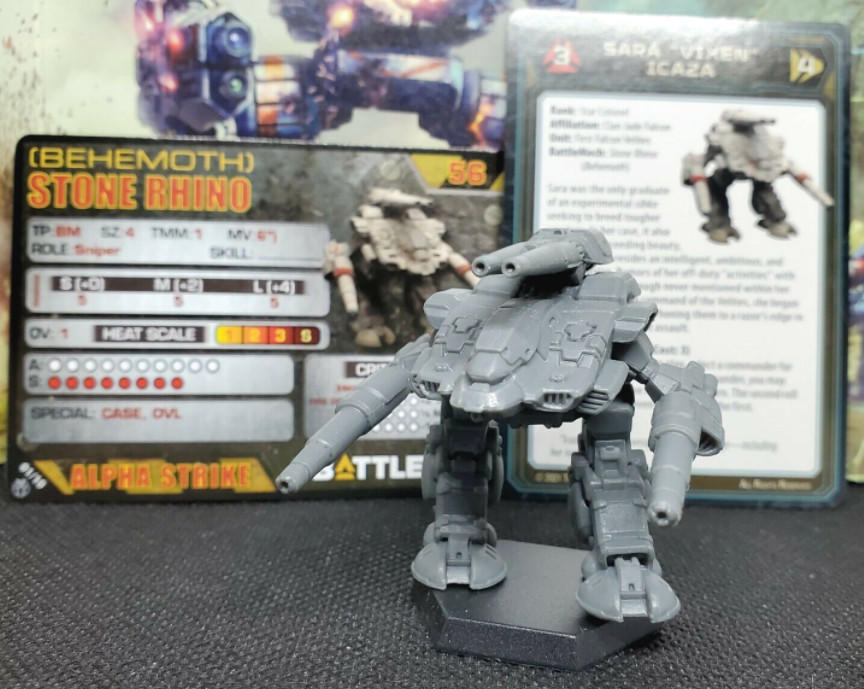 Battletech Stone Rhino Mech + Pilot Cards Alpha Strike Clan Heavy Star Catalyst