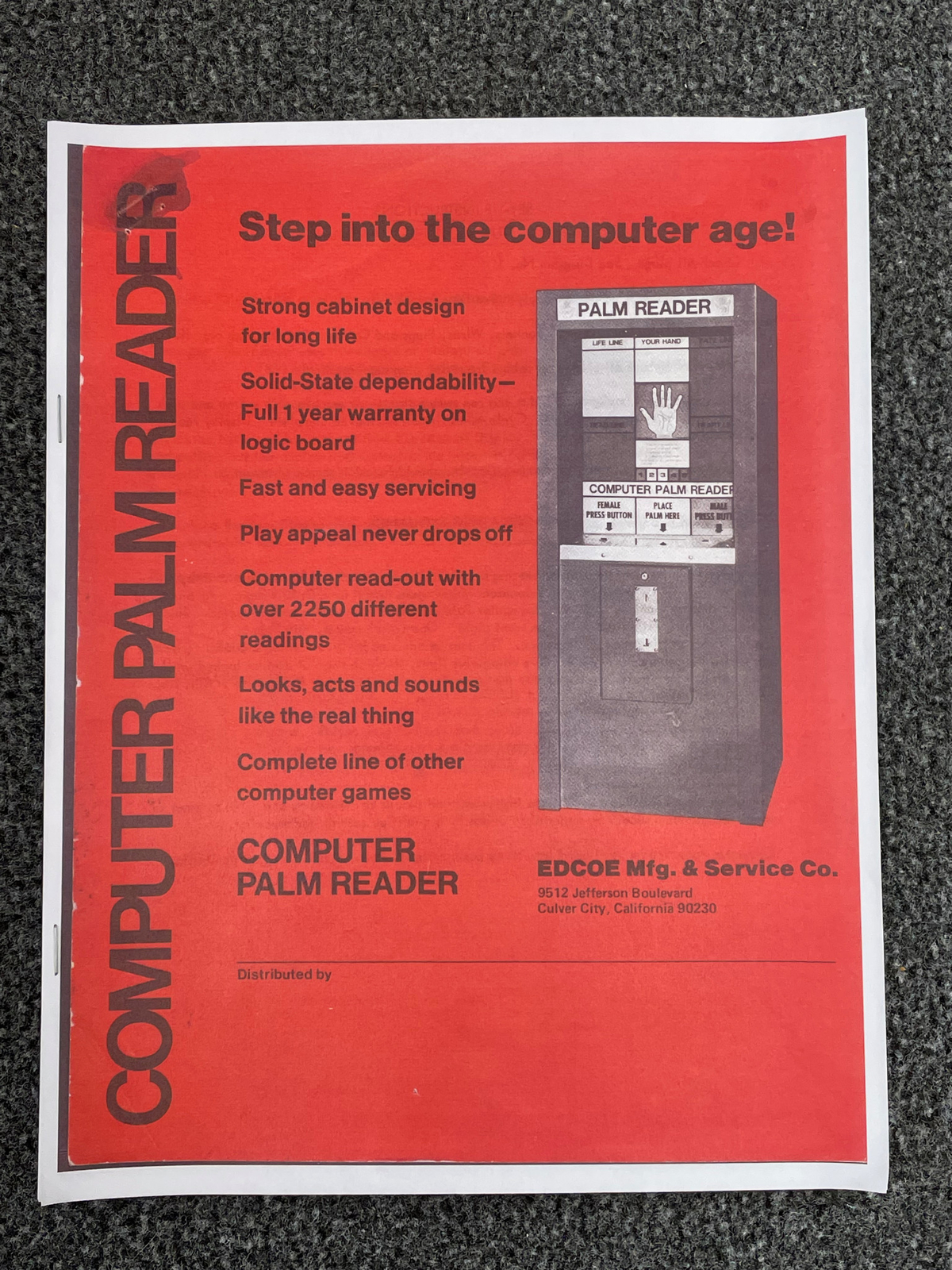 Edcoe Mfg. & Service Co Computer Palm Reader Operators Service Manual