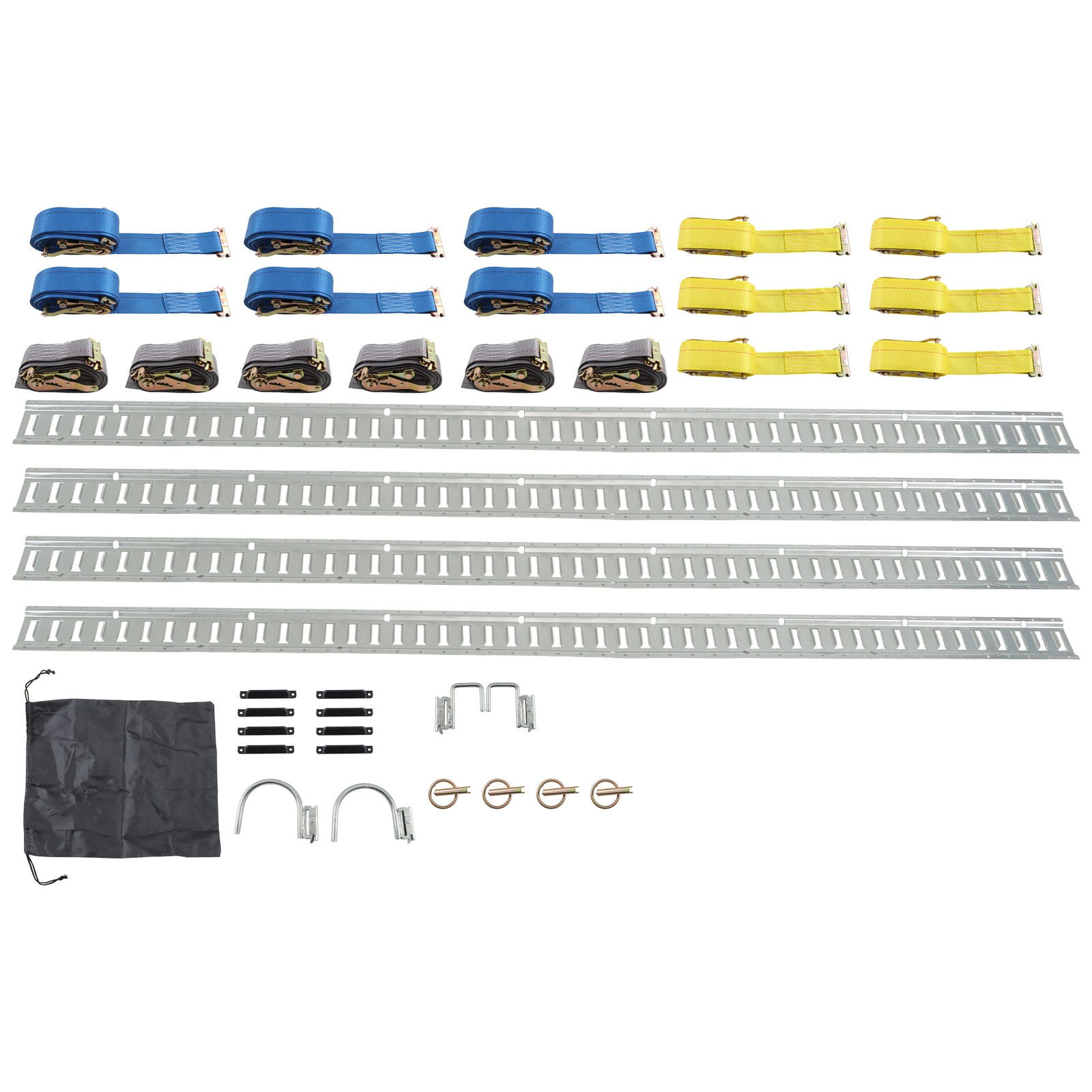 Labwork 37 Pack 8' E Track Tie Down Rail Kit 6 PCS 12' 16' 20' Ratchet Straps