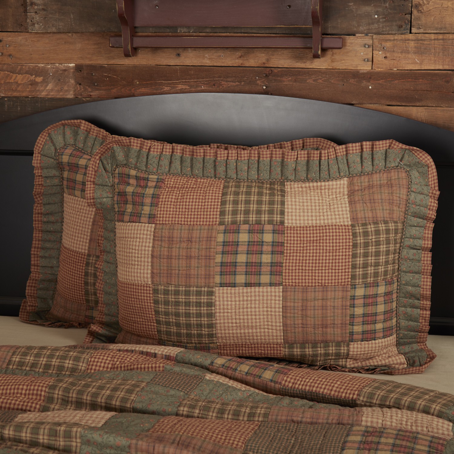 Rustic Standard Sham Green Patchwork Crosswoods Cotton Bedroom Decor VHC Brands