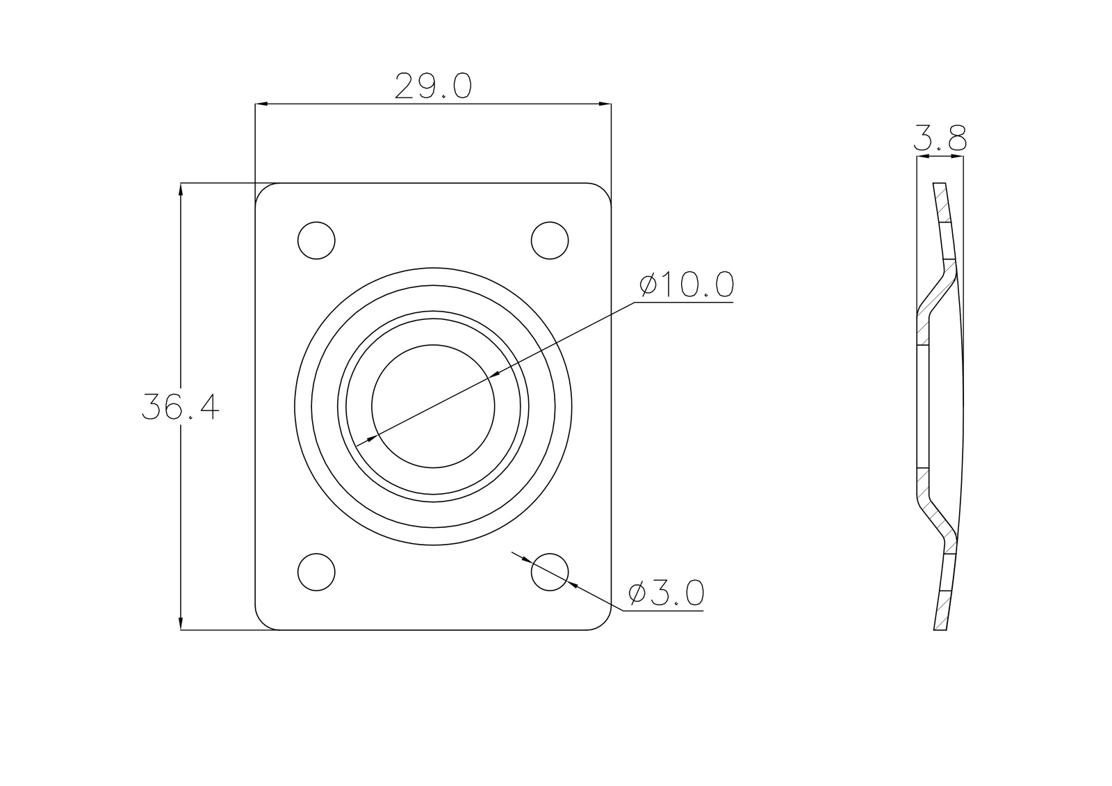 KD By AxLabs Rectangular Jack Plate - Curved Plate, Recessed Hole - Burnt Chrome
