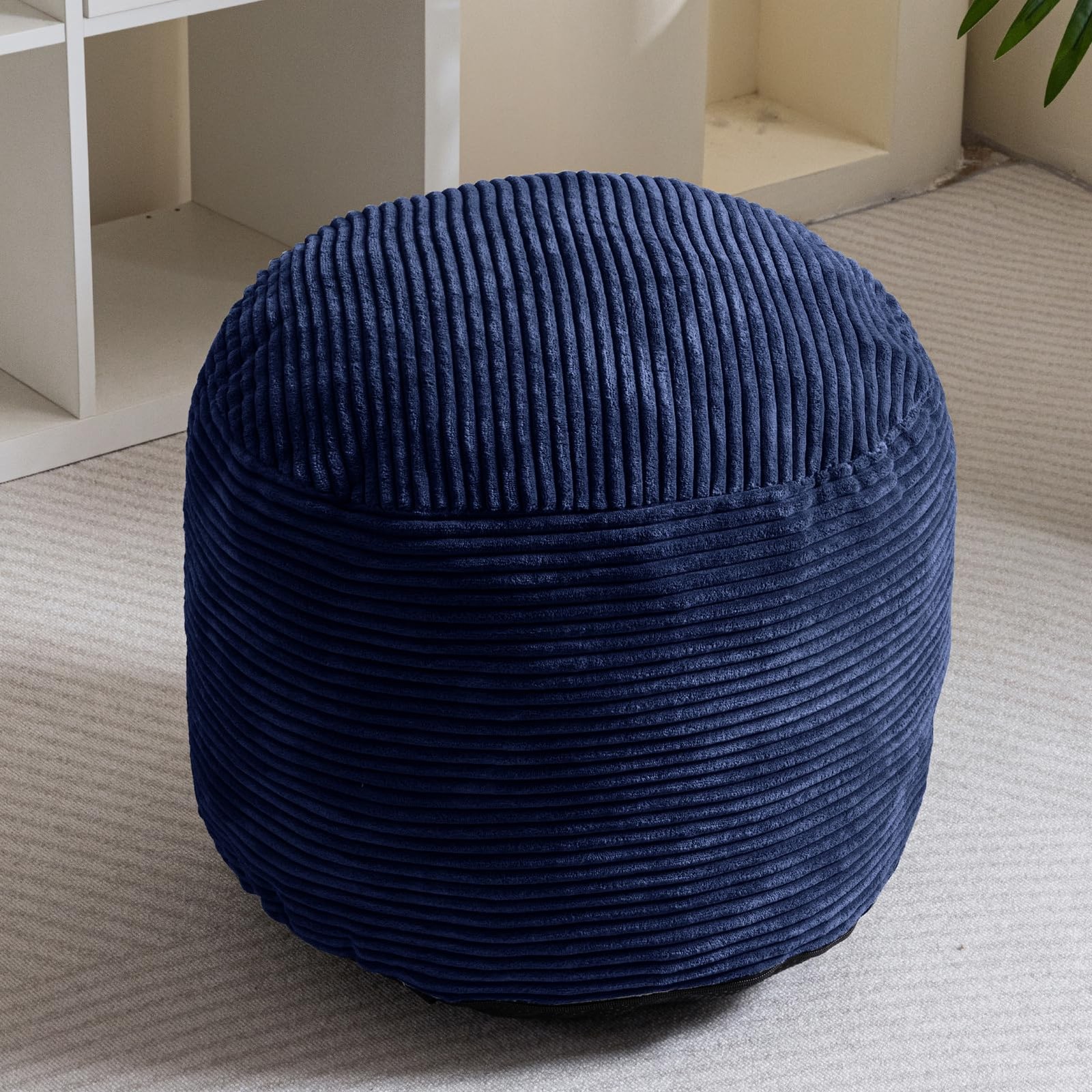 Round Stuffed Pouf Ottoman, Corduroy Poufs with Foam Chunk Filling, Furry and...