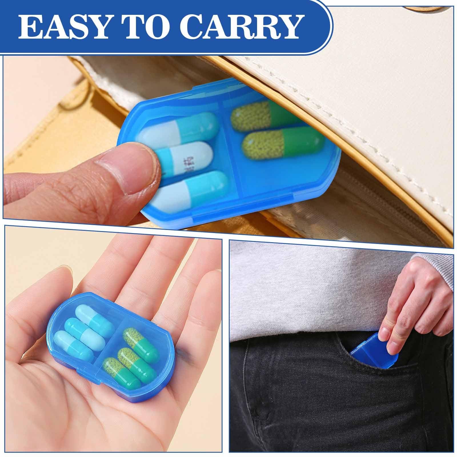 Pill Case for Purse Small Organizer Portable 2-Grids Box, Blue 1pcs