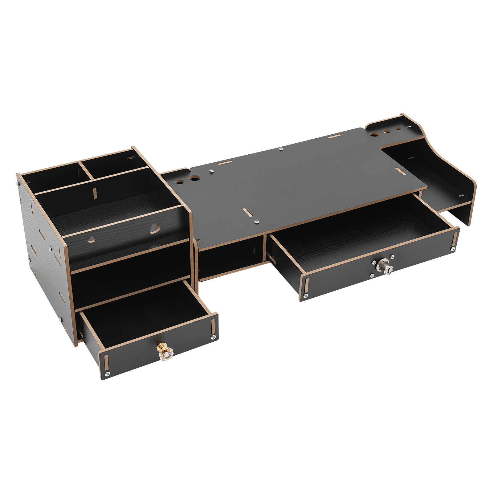 Lockable Drawer Monitor Riser with 180° Rotation – Black Desktop Organizer