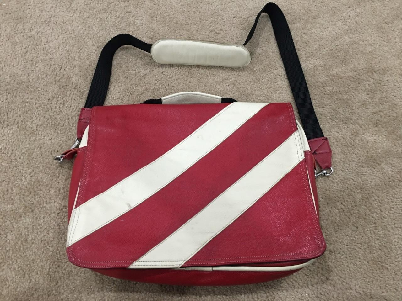 Heavy Duty Leather Briefcase Messenger Laptop Bag Red White
