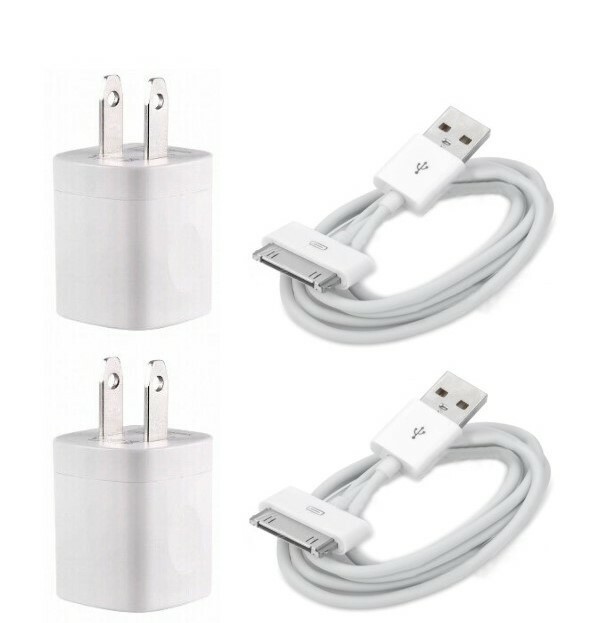 2-Set Home Wall AC Charger +30 pin Data Charging Cable for iPhone 3G 4 ipod Nano