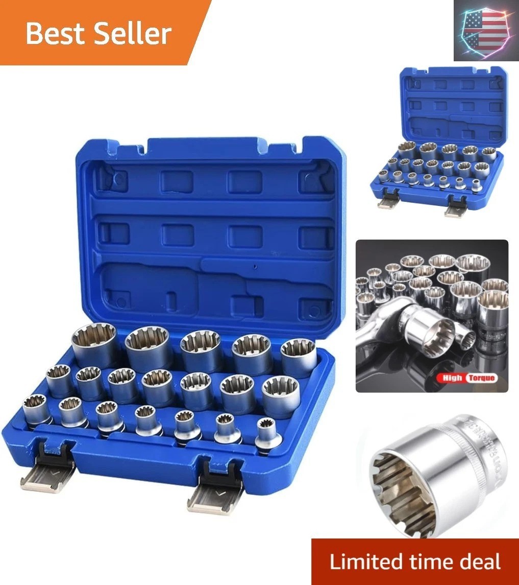 Spline Socket Set 1/2" Drive Universal Metric 8-32mm 12-point Cr-V Socket Set..,