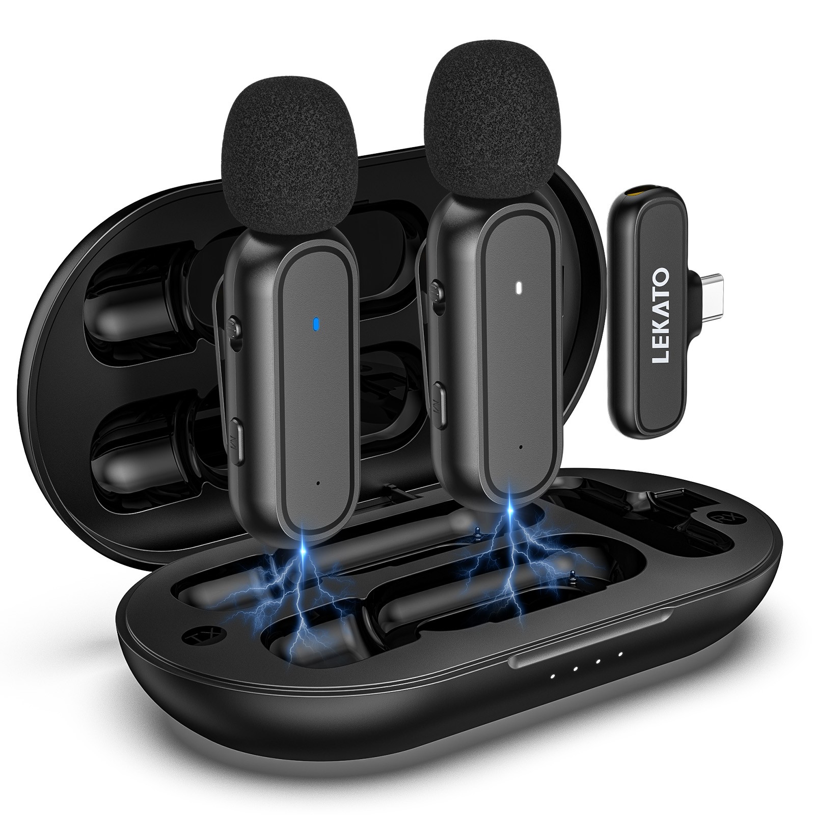 Wireless Lavalier Microphone Transmitter Receiver for Android Phone+Charging Box