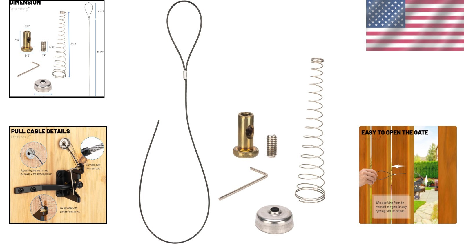 Durable Spring-Loaded Gate Latch Pull - Adjustable 2" to 6" Stainless Steel C...