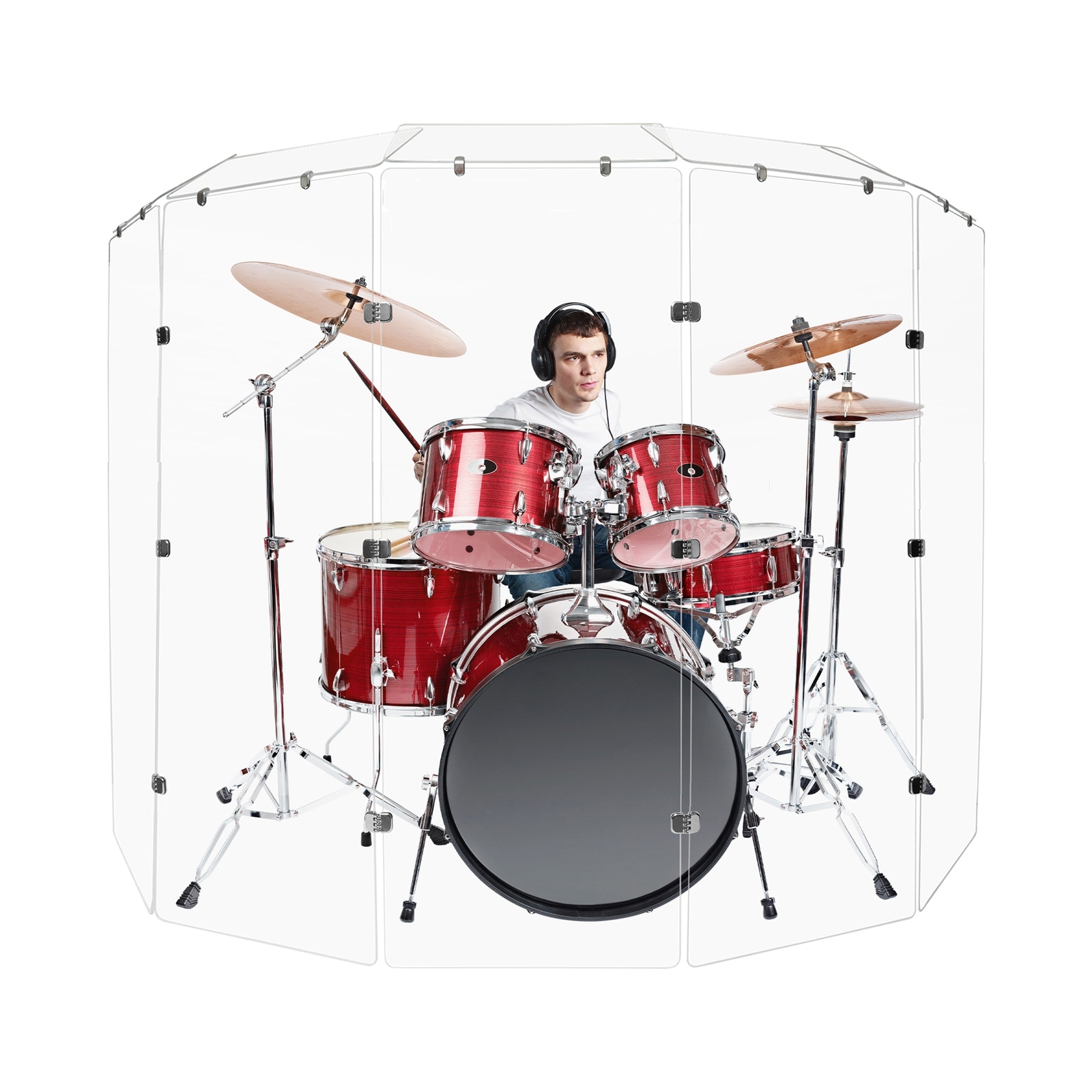 PENNZONI Drum Shield  5.5ft Acrylic Panels w/ Deflector & Bright Chrome Hinges