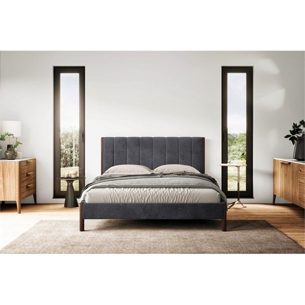 Omax Decor Exton Upholstered Platform Queen Bed in Dark Gray Fabric
