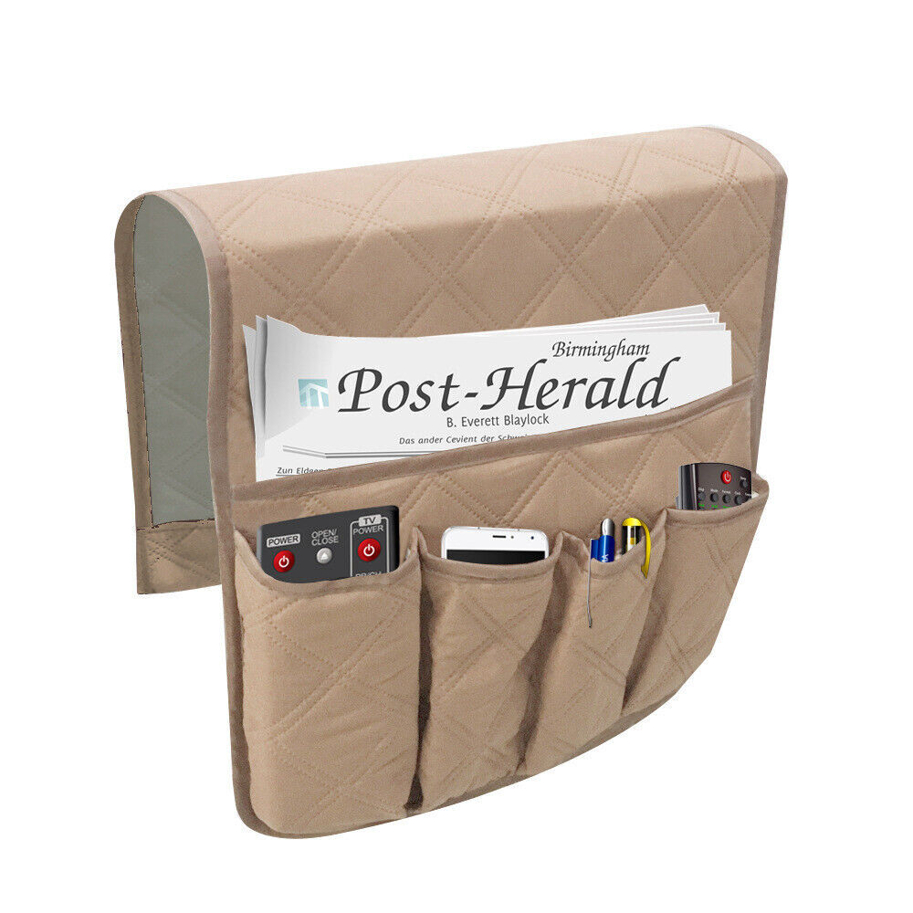 5 Pocket Sofa Arm Rest Organizer Caddy Couch Tray Remote Control Holder Table