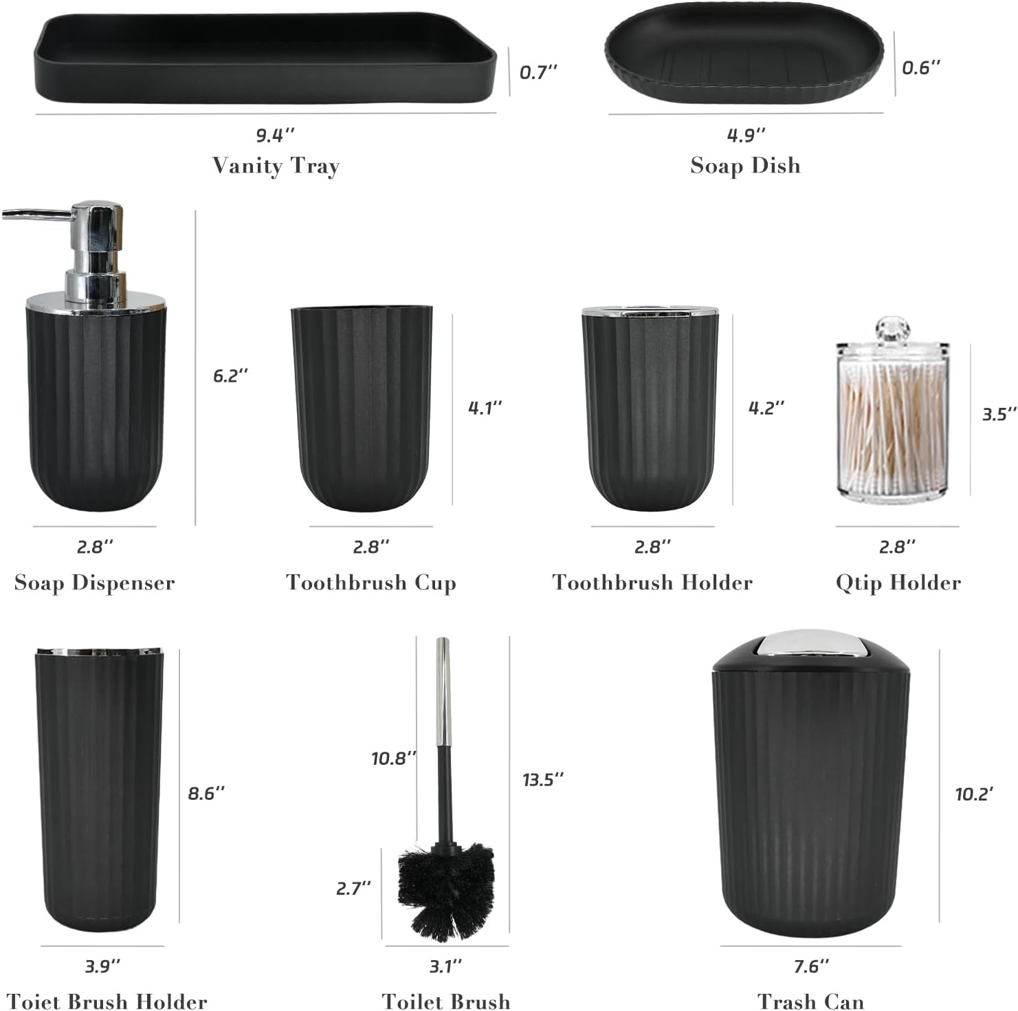 Elegant 9-Piece Black Bathroom Accessories Set with Essential Items