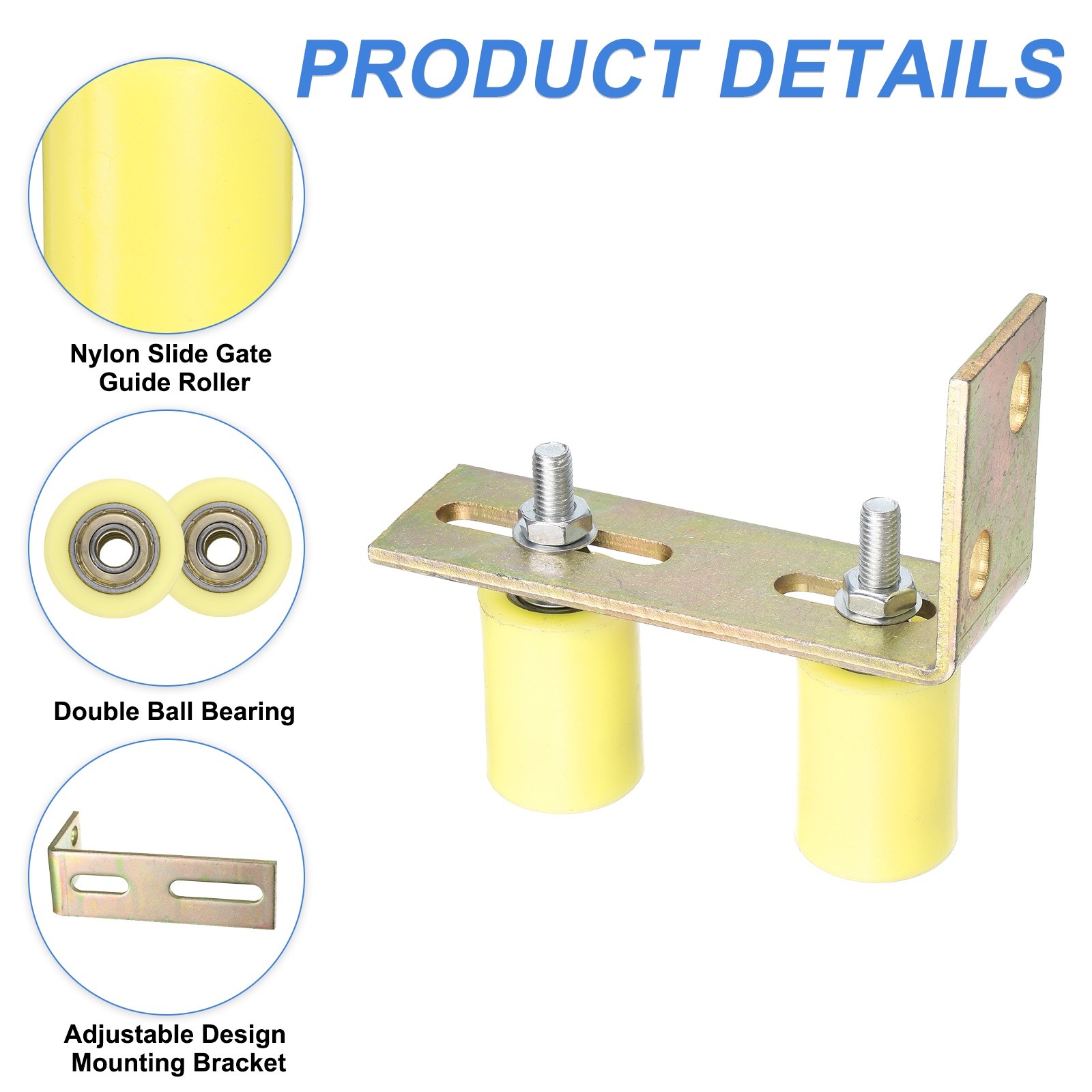 2Set Slide Gate Guide Roller, 1-5/8"x2-3/8" Nylon Gate Support & Bracket, Yellow