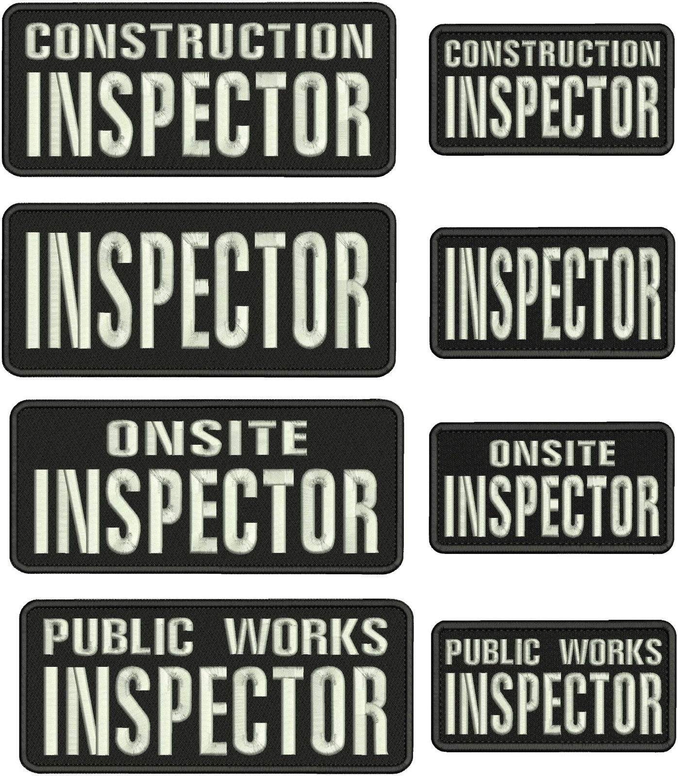 C INSPECTOR 8 PATCH 4X10 and 3x6 velcr@ On Back  SILVER ON BLACK