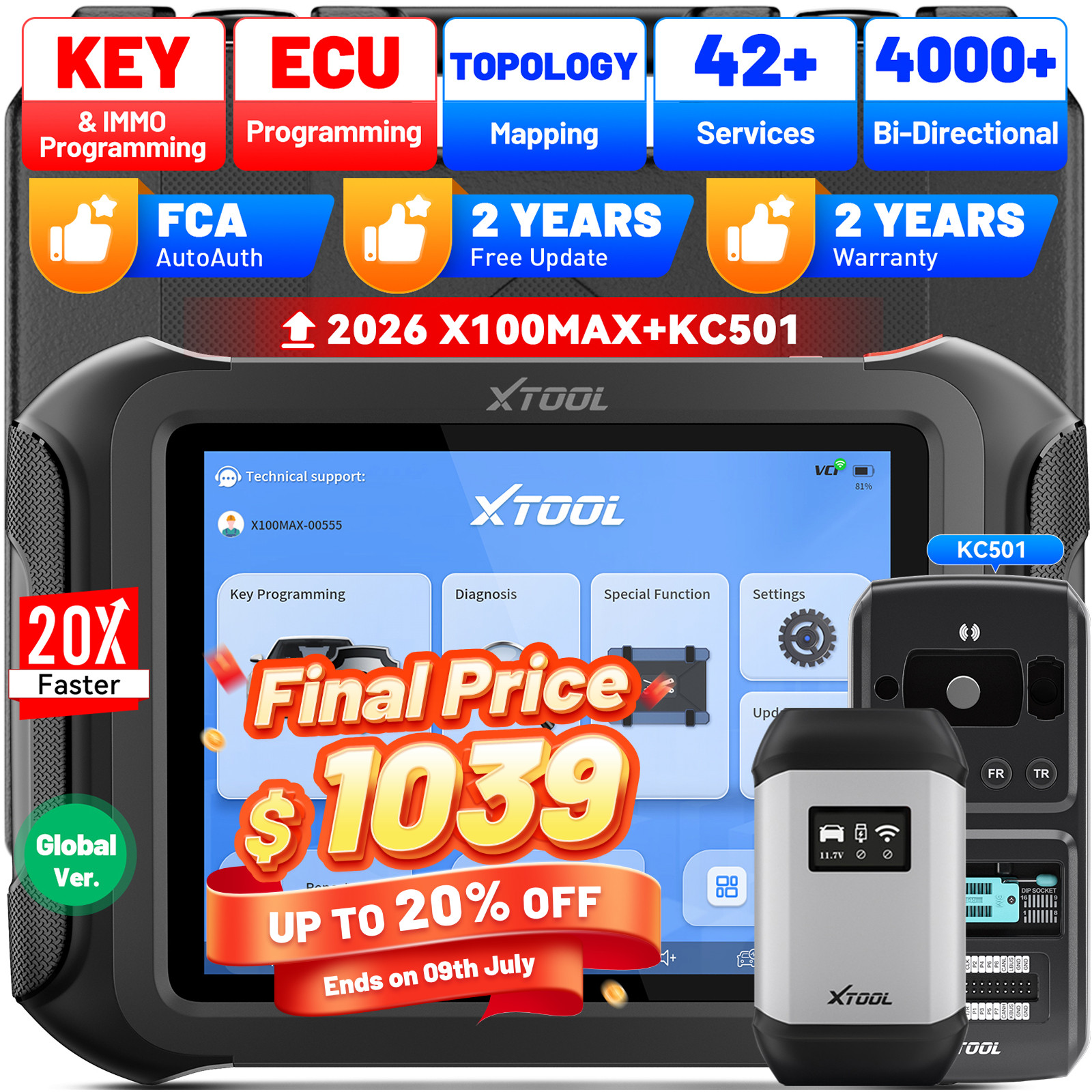 2026 XTOOL X100 MAX KC501 IMMO & Key Programmer Diagnostic OBD2 Scanner AutoAuth