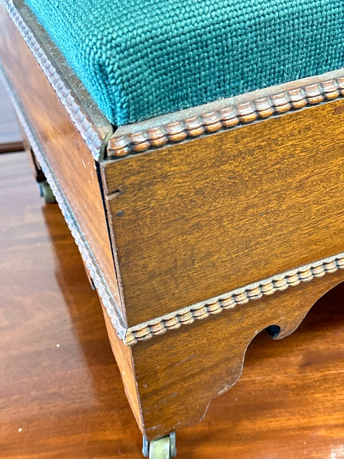 antique classical empire mahogany foot stool needlepoint 1840 bench