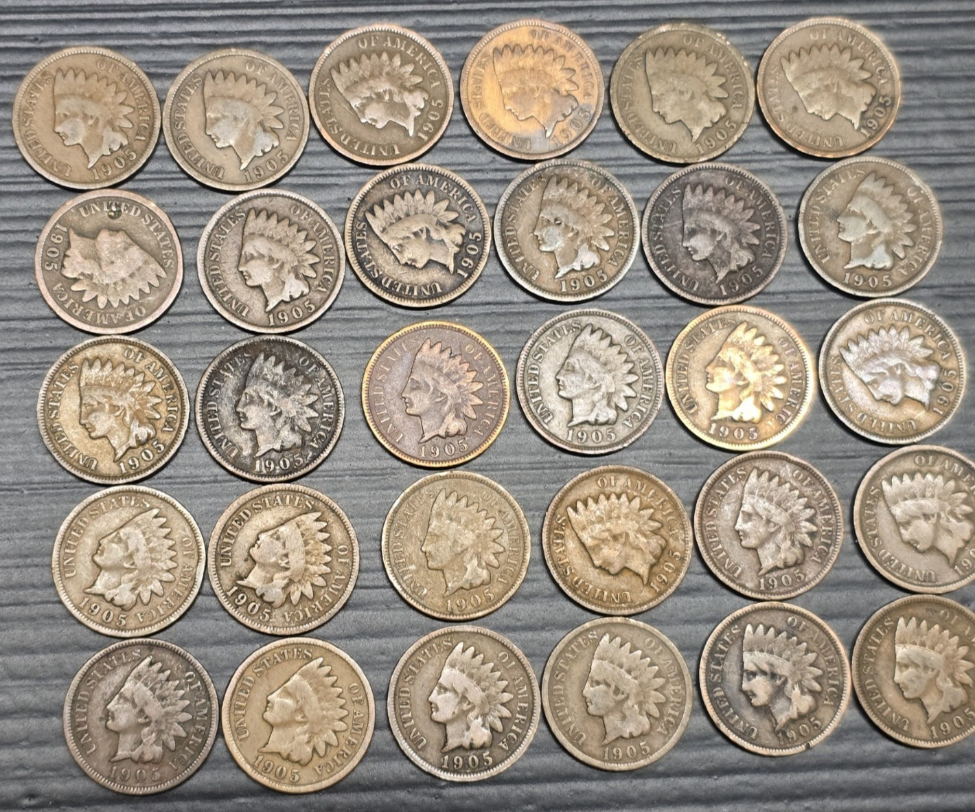 50 COIN 1905 INDIAN HEAD PENNY ROLL GOOD/BTR. /FINE  ALL READABLE DATES NO JUNK