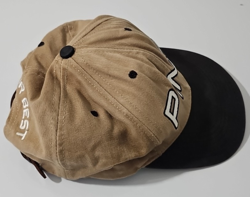 Vintage 90s Ping Karsten Leather Strapback One Size Golf Tan Hat Made in USA