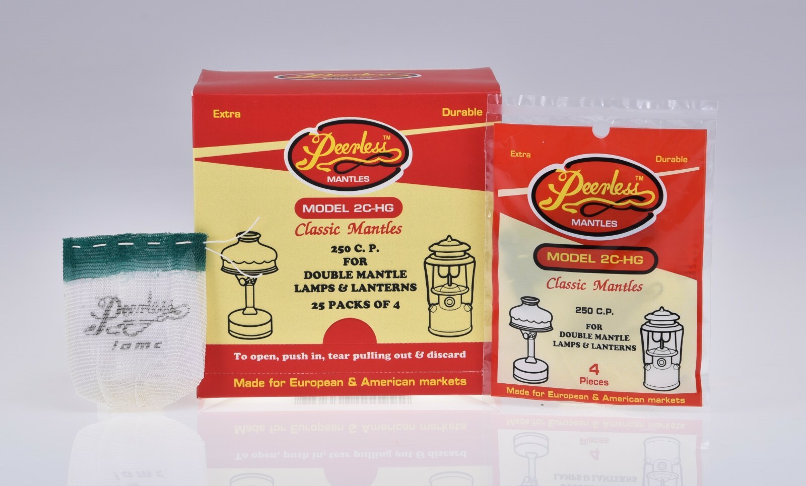 25 Peerless 4-Pk Mantles 2C-HG Double Mantle Lamps Using Gas, Kerosene, Propane