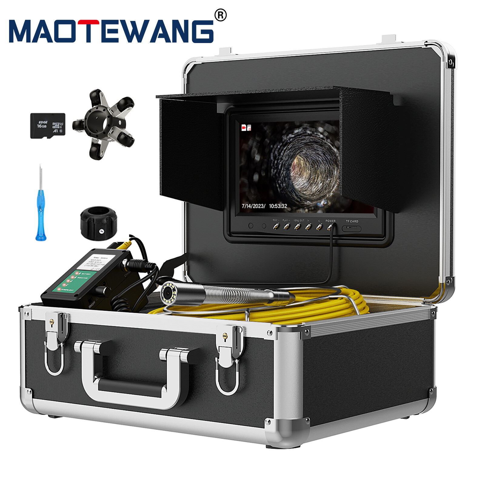 9" Monitor DVR 30M Drain Sewer Pipe Endoscope Self Leveling 512HZ Signal Camera