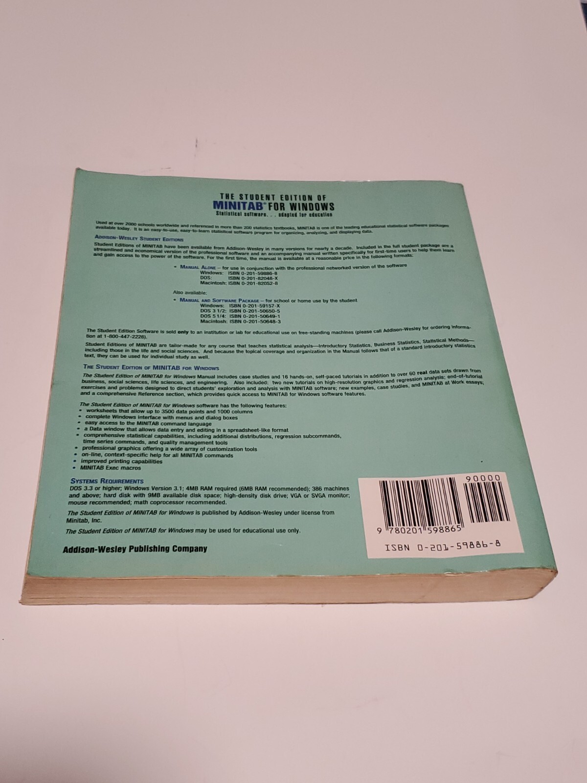 THE STUDENT EDITION OF MINITAB For WINDOWS Statistical Software 3.5 Floppy Book