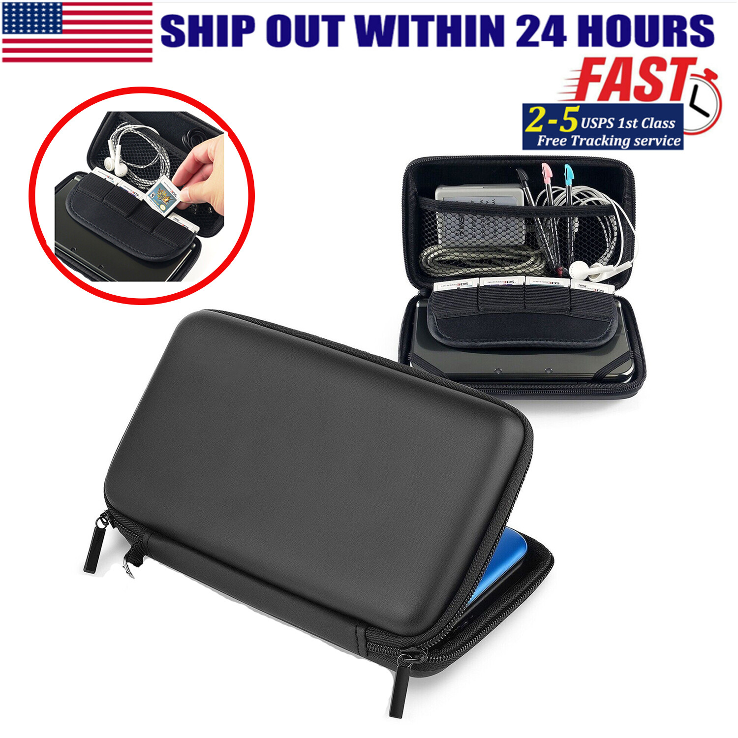 Black EVA Protective Travel Carrying Case Pouch For New 2DS XL 3DS LL 3DS XL