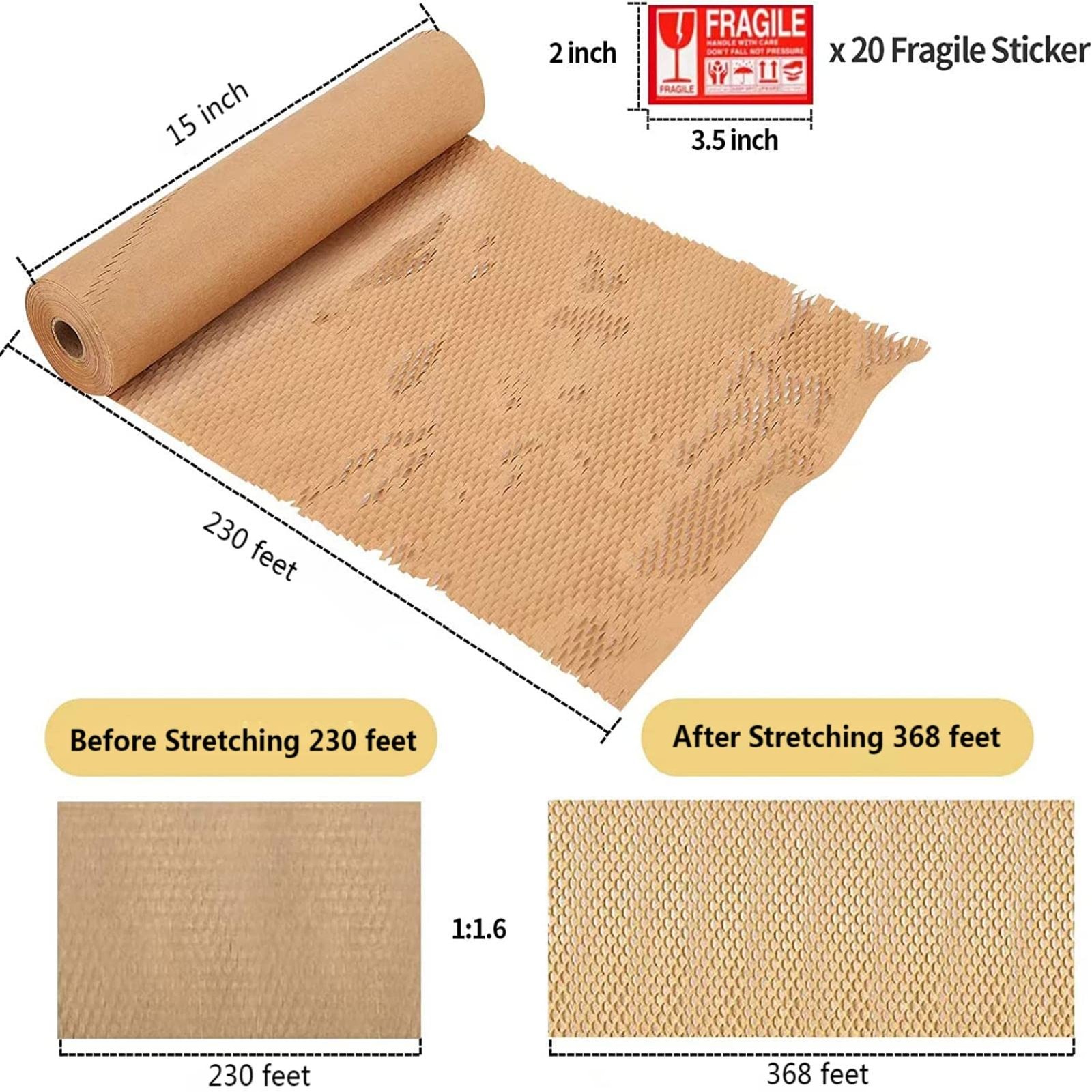 Honeycomb Packing , 15 Inches x 230 Feet Eco Friendly Recyclable Cushioning M...