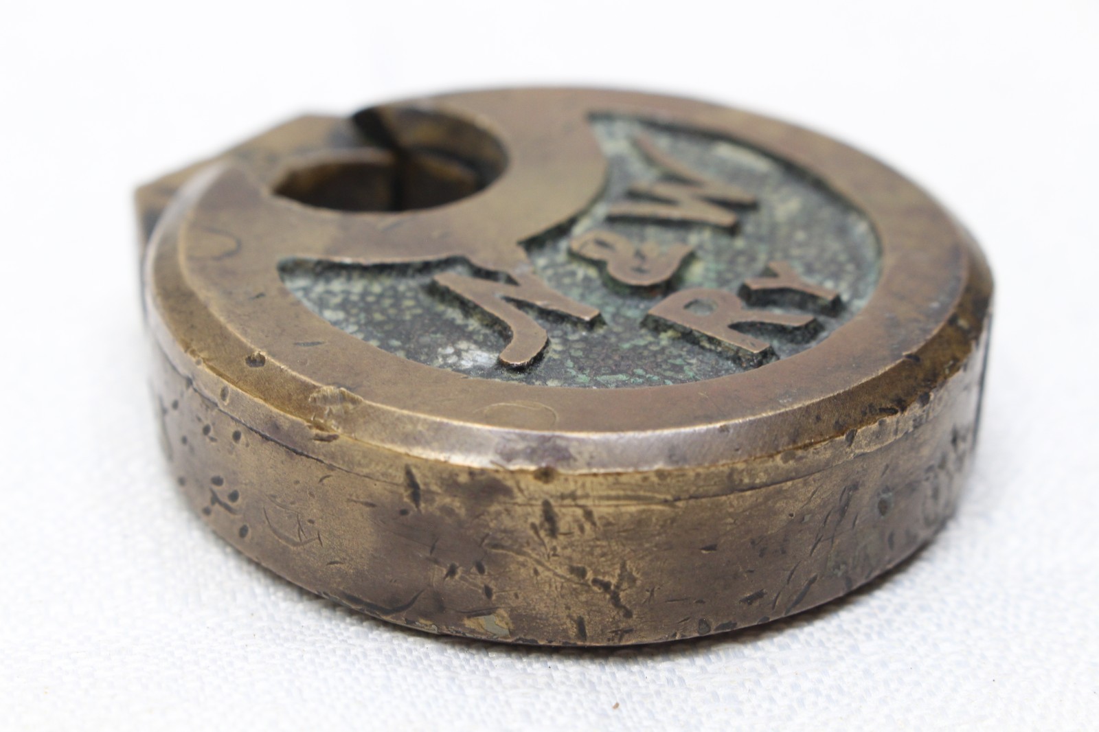 ORIGINAL SOLID BRASS PANCAKE LOCK PADLOCK NO KEY